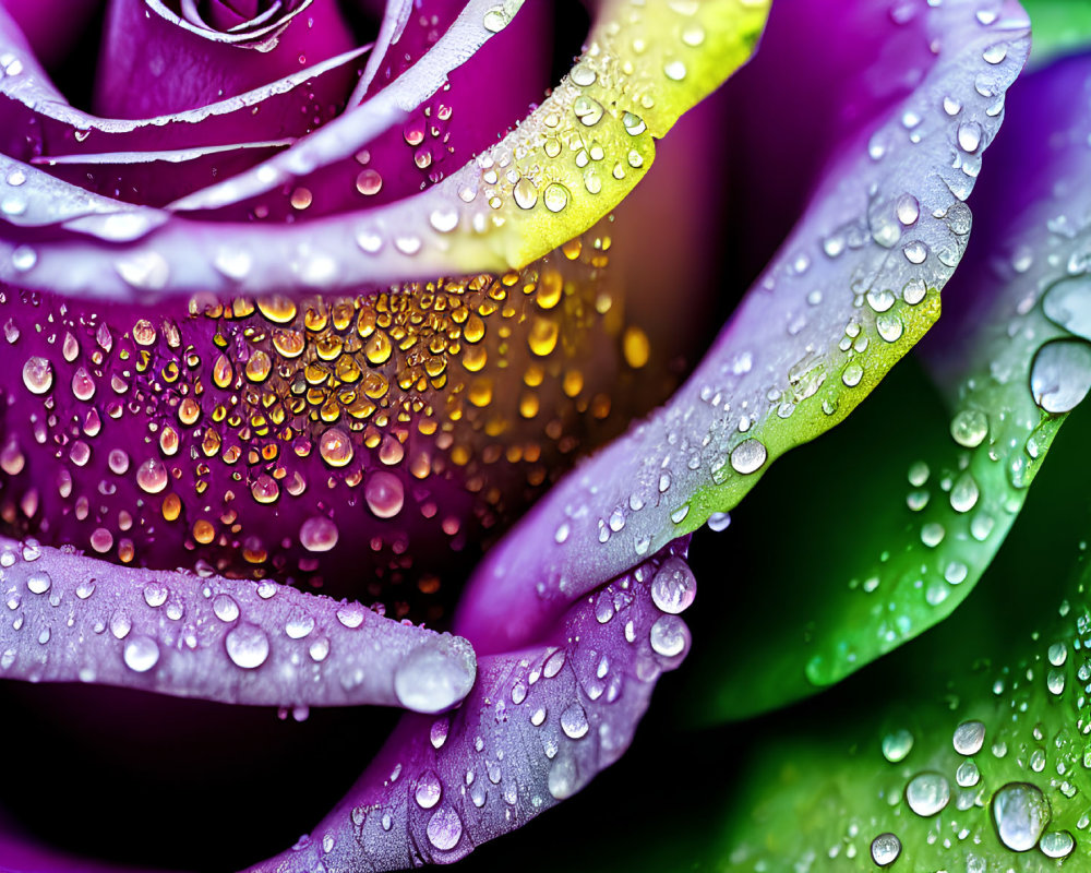 Close-Up of Purple and Green Rose with Dewdrops