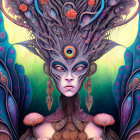 Fantasy Portrait: Purple-skinned Female with Golden Headdress