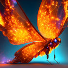 Vivid Digital Artwork: Glowing Orange Butterfly Wings on Blue Background
