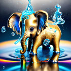 Golden glitter baby elephant in colorful digital artwork