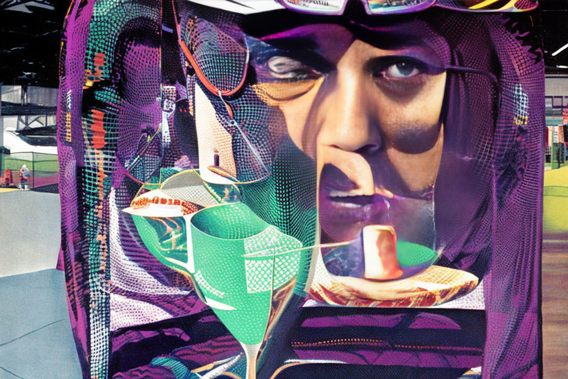 Colorful Abstract Collage of Distorted Human Face