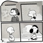 Four-panel comic strip showcasing dog with balloon expressing emotions