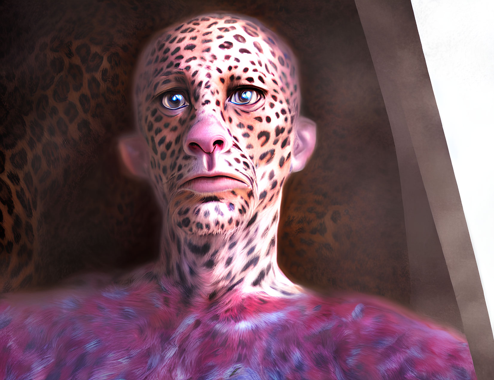 Digital Art: Person with Leopard Skin Patterns Gazing Sideways