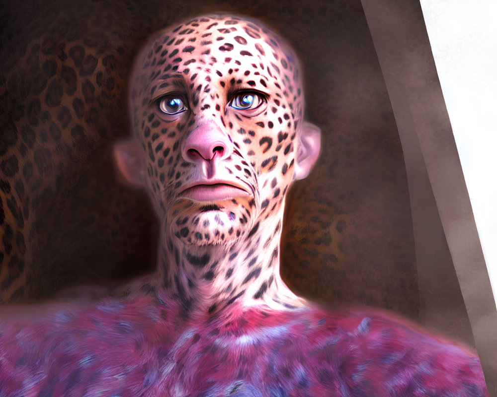 Digital Art: Person with Leopard Skin Patterns Gazing Sideways