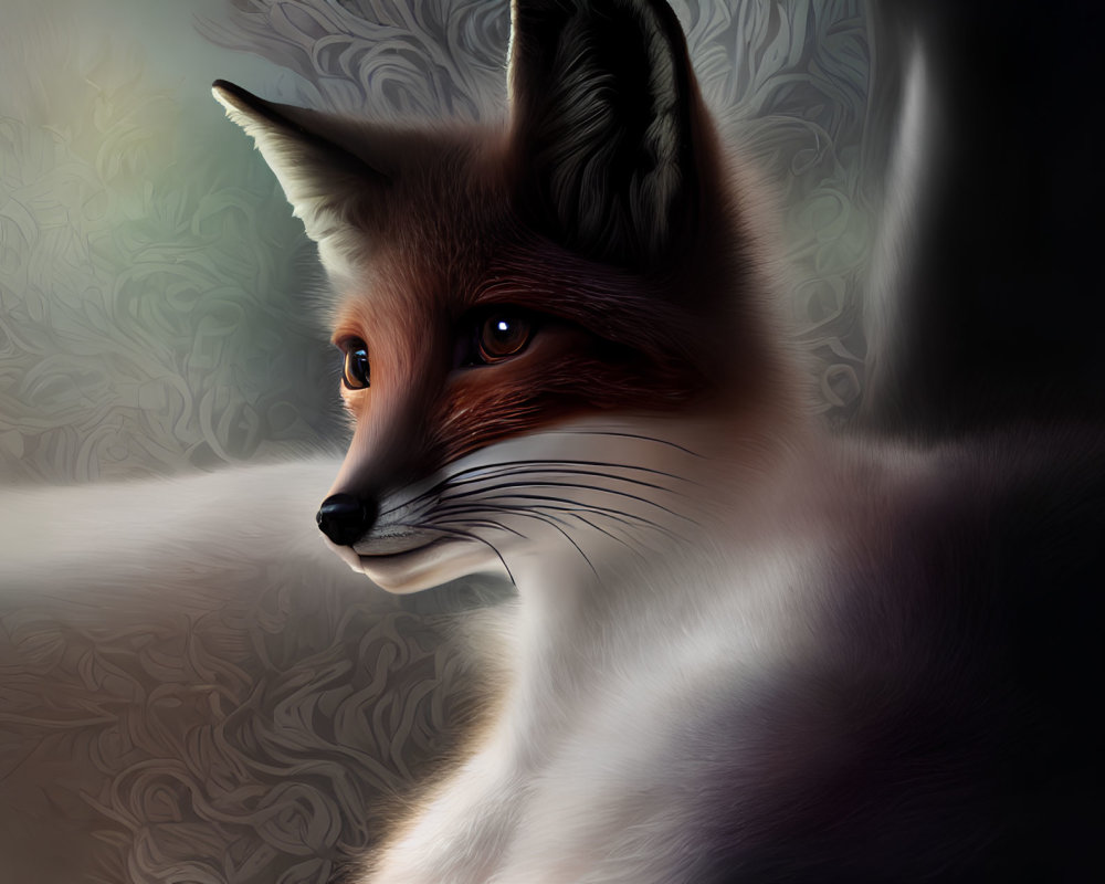 Red Fox Digital Art Portrait with White Details and Abstract Background