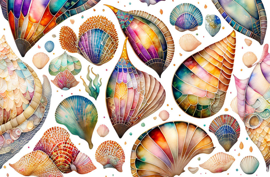 Vibrant Watercolor Paintings of Colorful Seashells