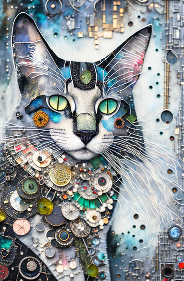 Colorful Cat Mosaic Artwork with Intricate Patterns