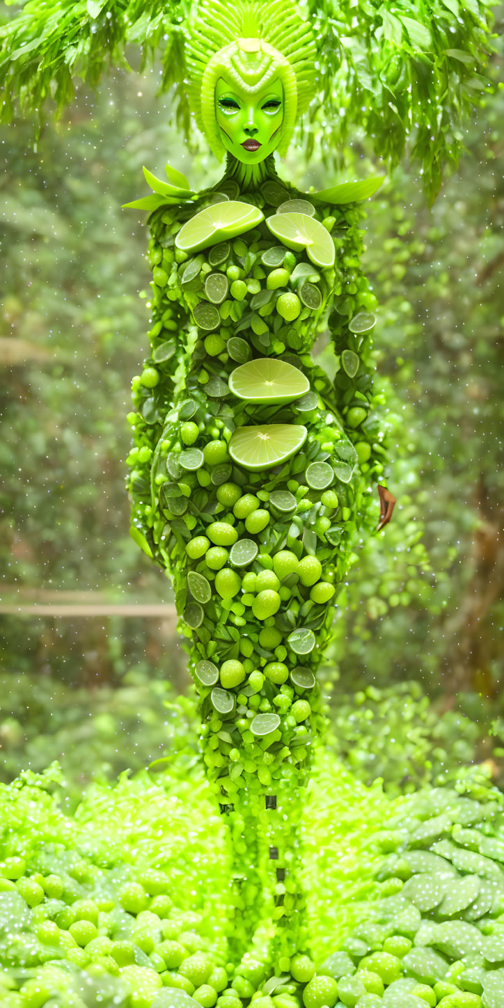 Green-skinned figure with vine-like adornments in lush, watery environment