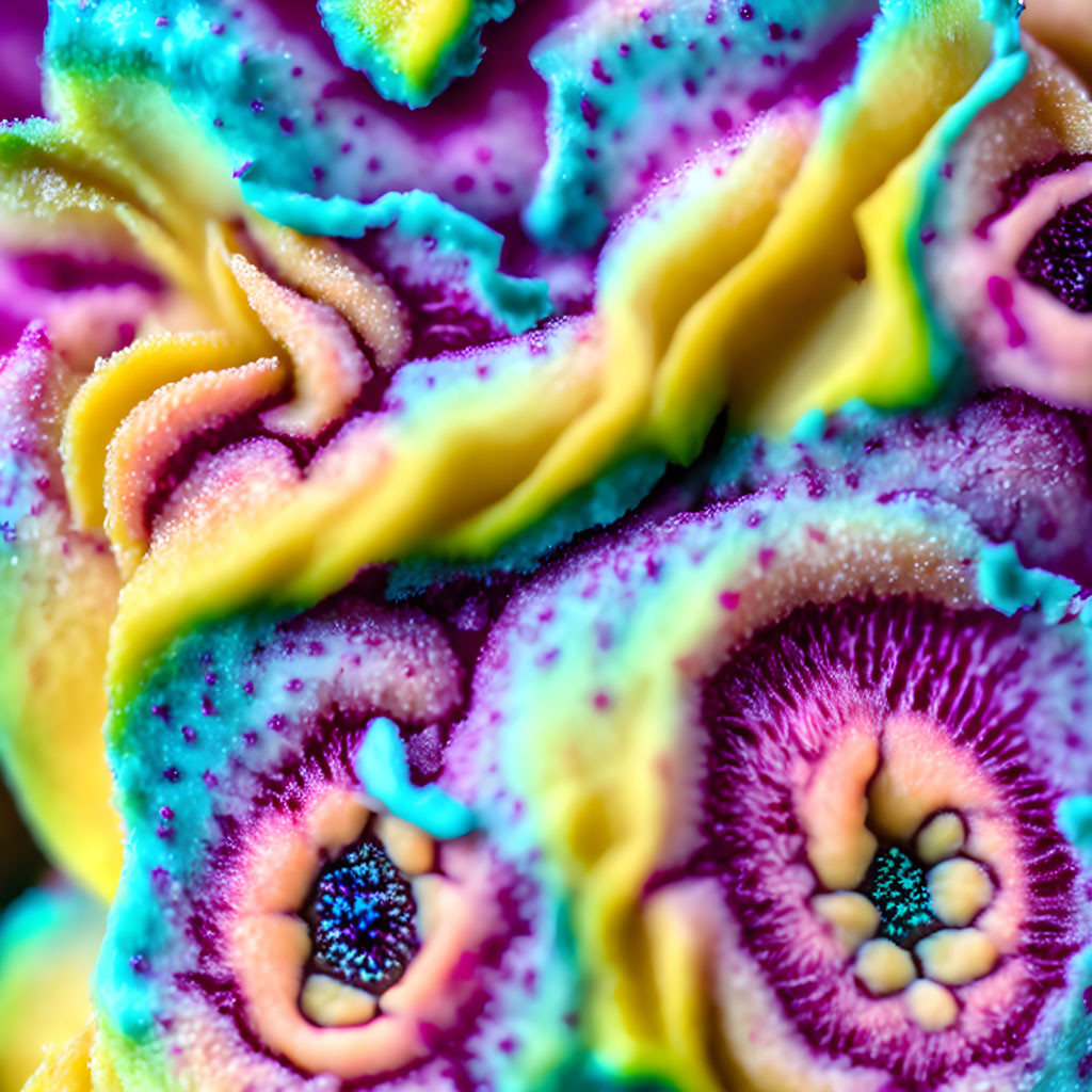 Colorful Coral Macro Shot with Purple, Yellow, and Blue Textures