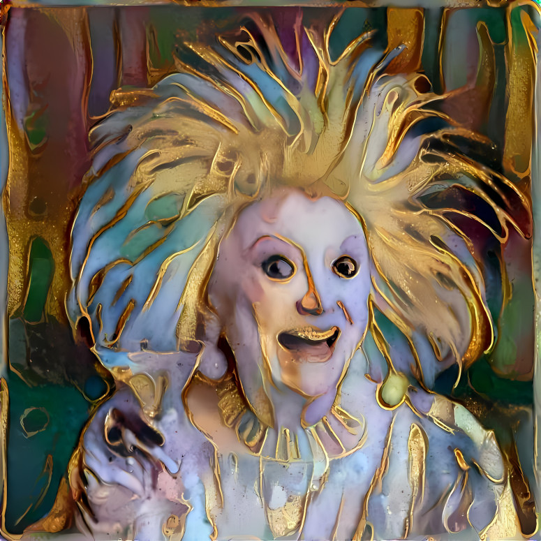 phyllis diller, white, gold, retexture