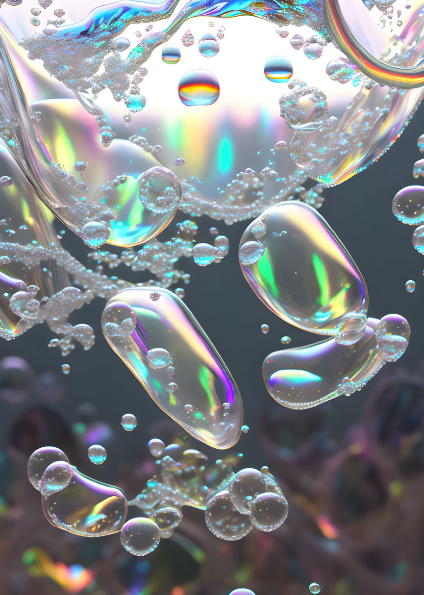 Iridescent Soap Bubbles Floating in Colorful Mix