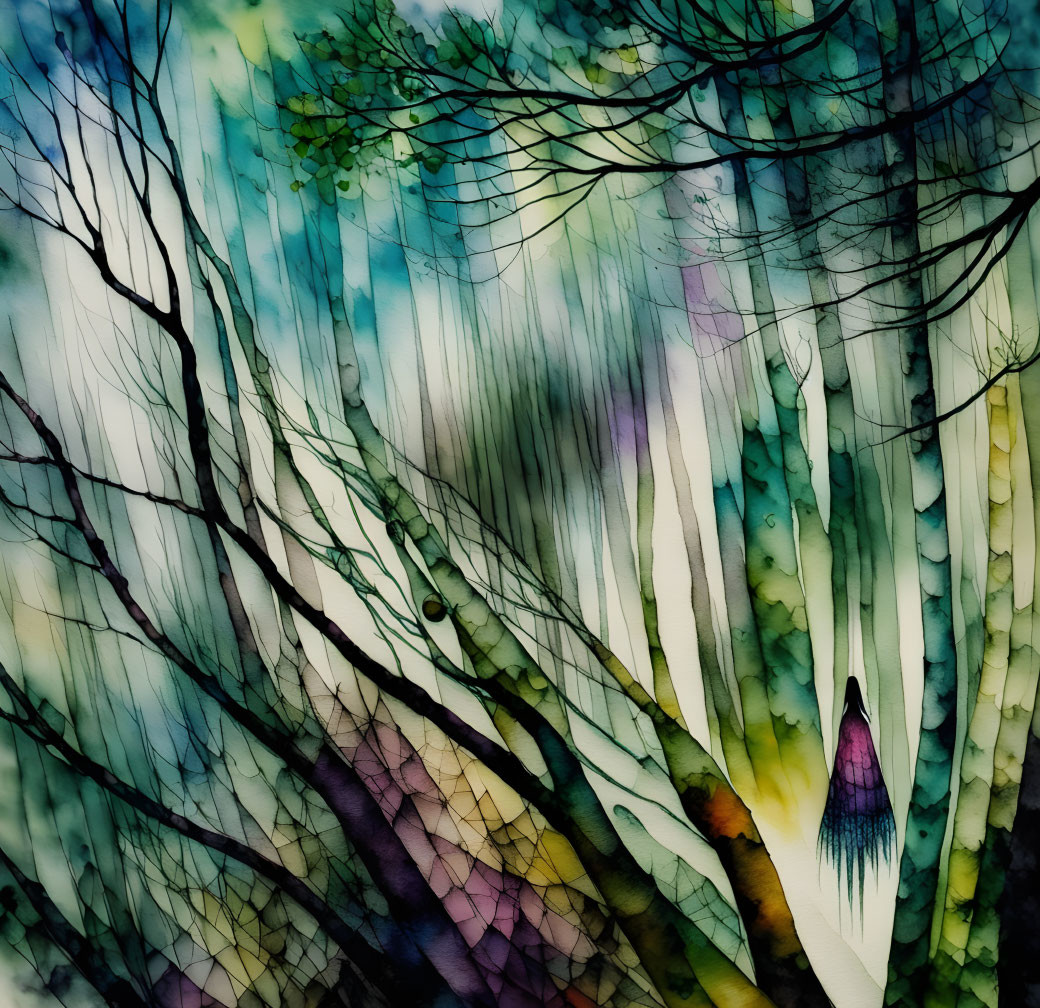 Vivid Abstract Forest Painting with Blurred Background