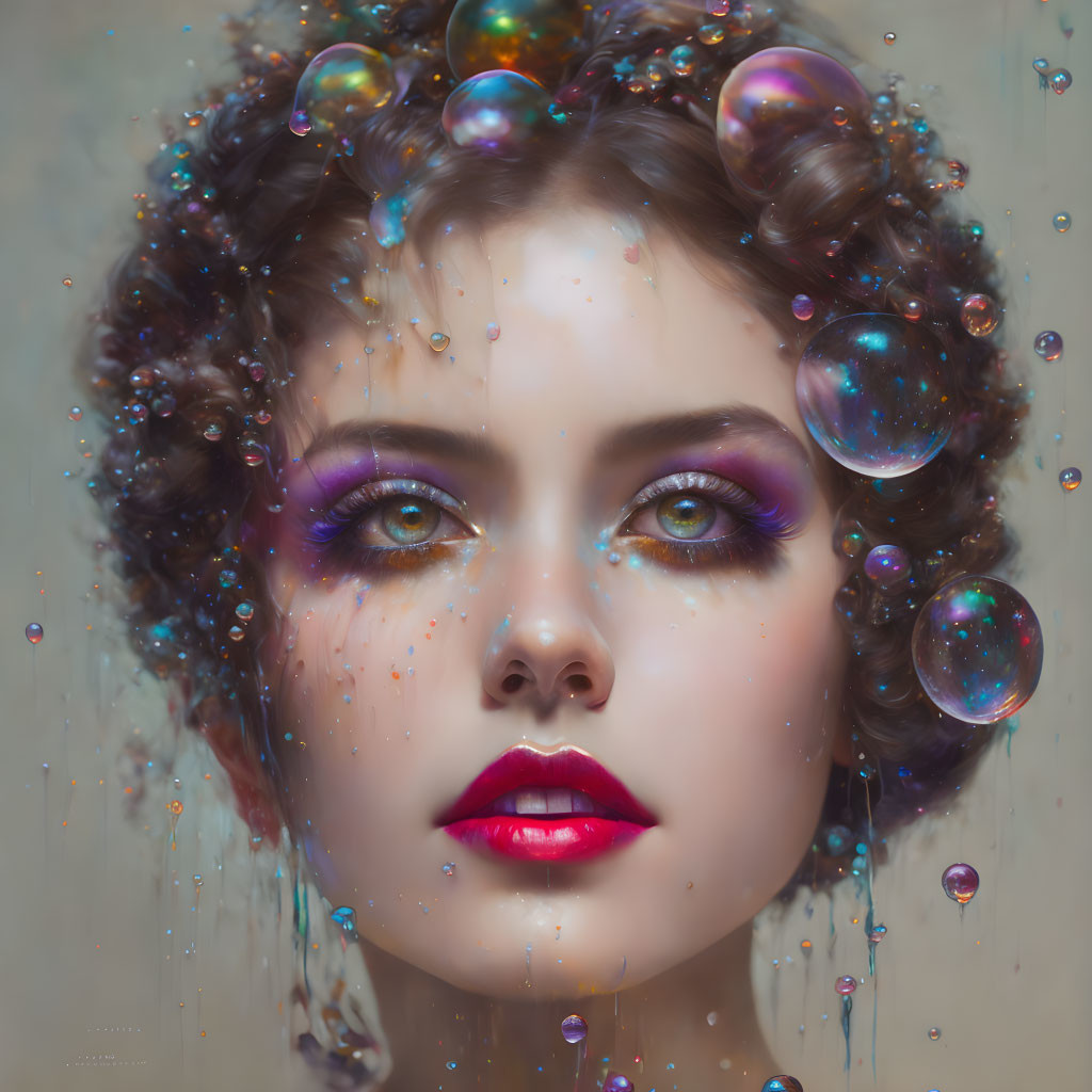 iridescent feminine bubble drip pop art fantasy