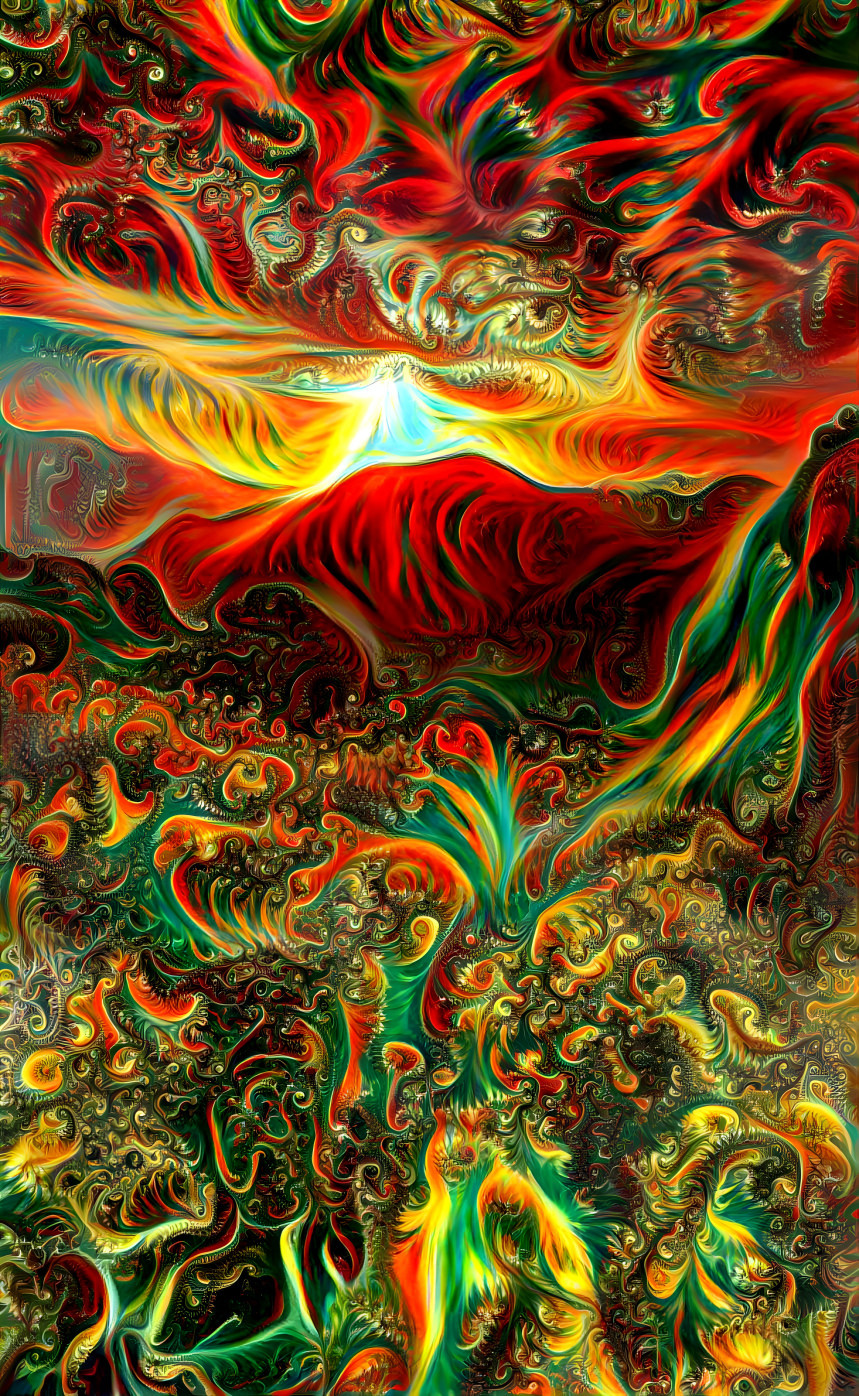 sun above desert mountain, fractal