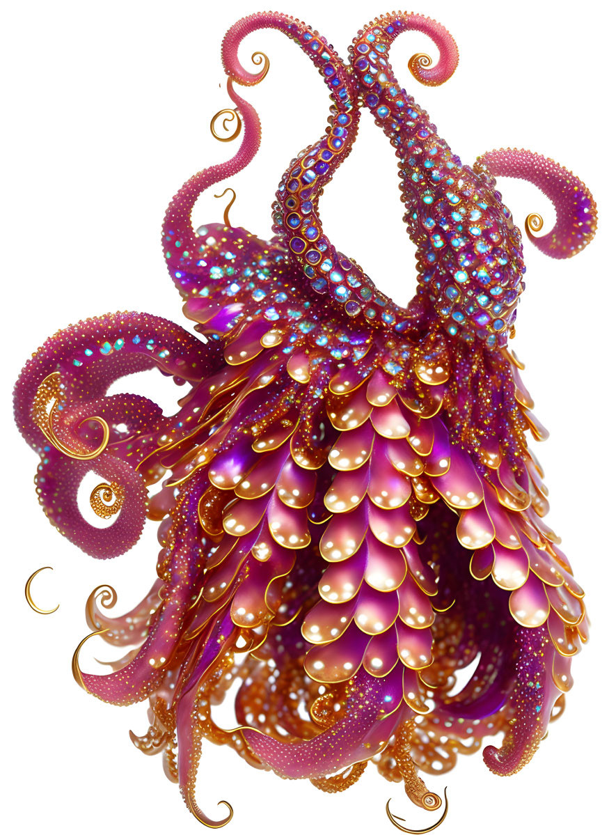 Colorful Stylized Octopus Artwork with Purple and Gold Tentacles