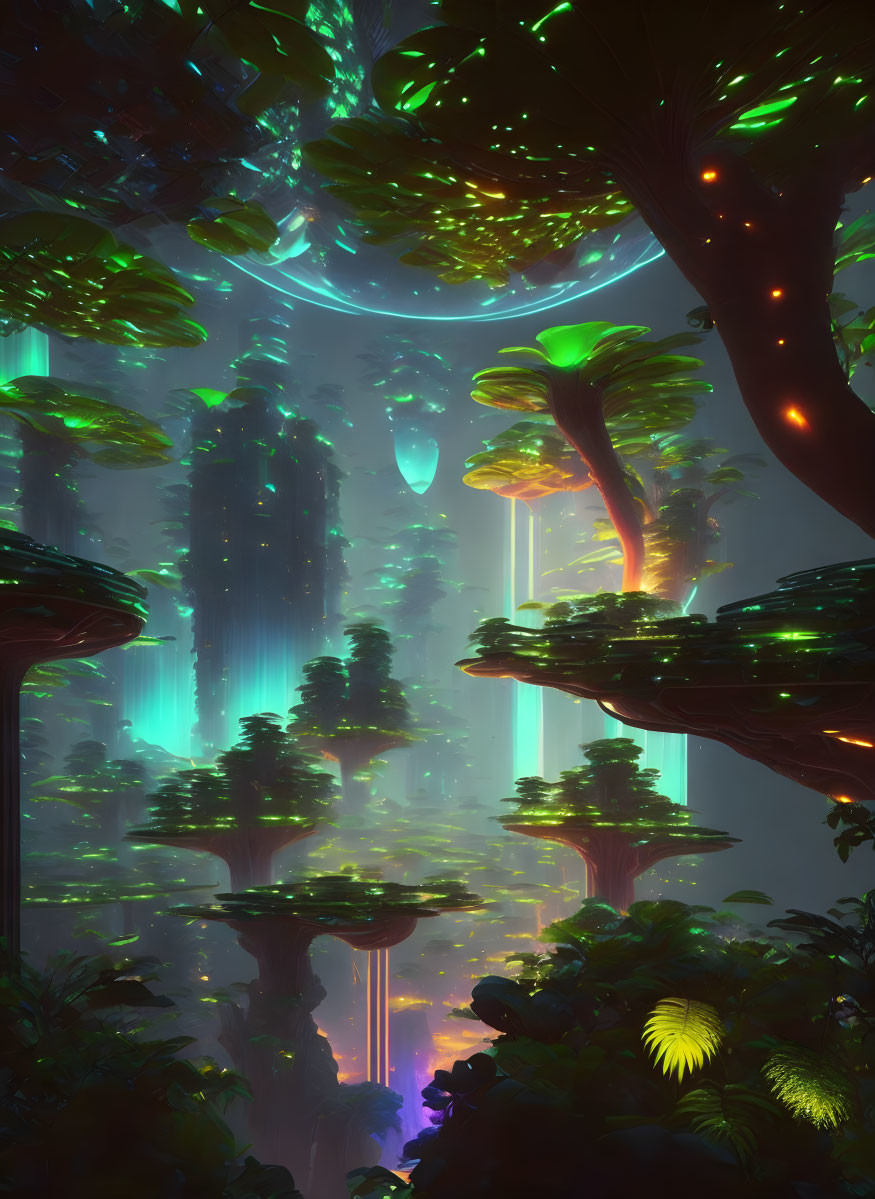 Majestic Bioluminescent Forest with Colossal Trees