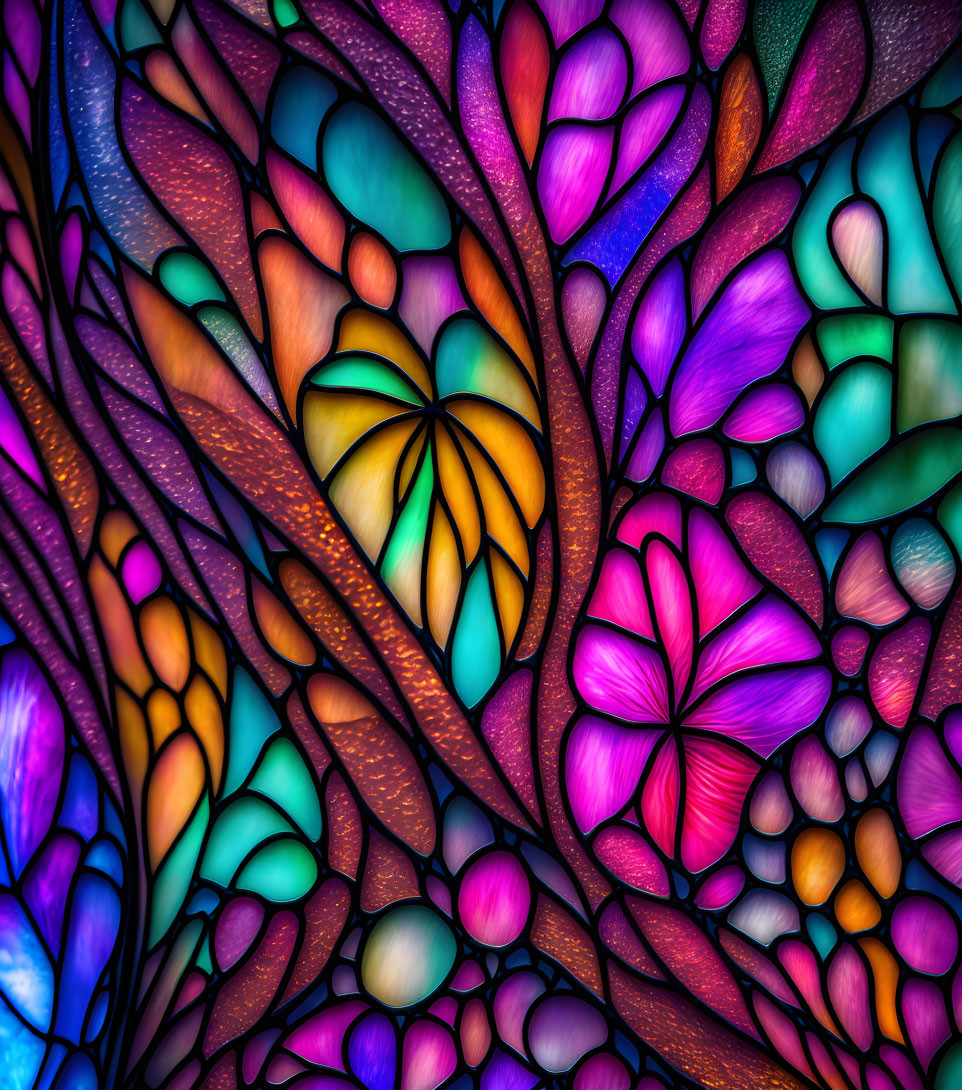 Colorful Abstract Floral Stained Glass Style Illustration