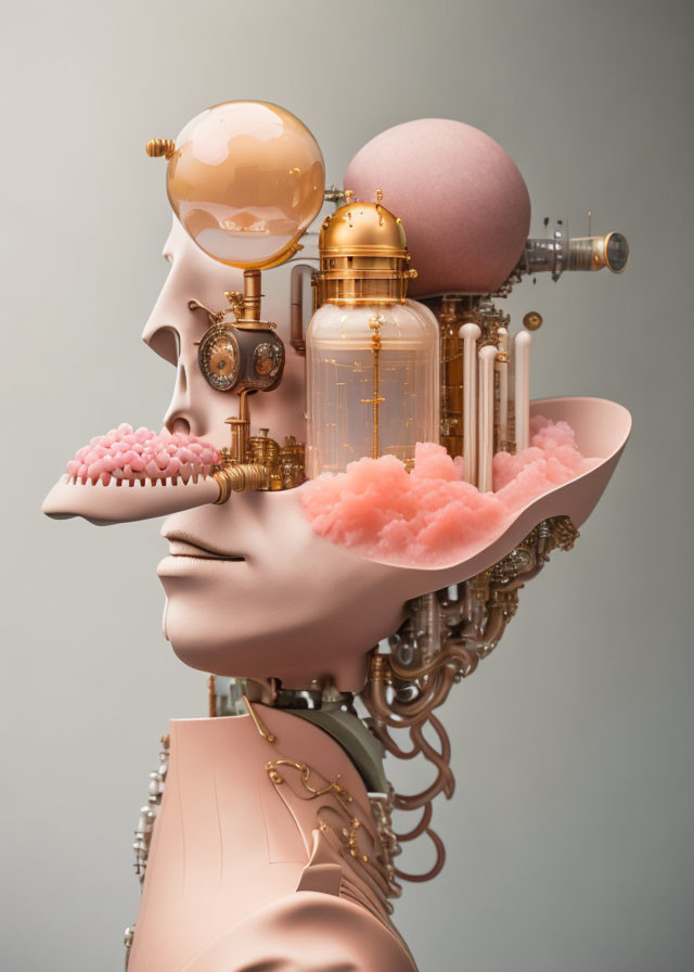 Surreal artwork: Human anatomy with mechanical elements