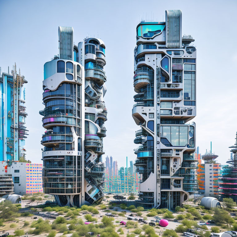 Organic Design Twin Skyscrapers in Urban Landscape