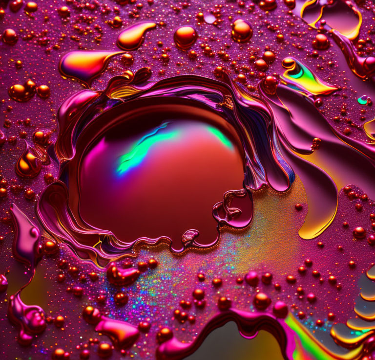 Colorful Abstract Art: Fluid, Iridescent Surface with Multicolored Puddles