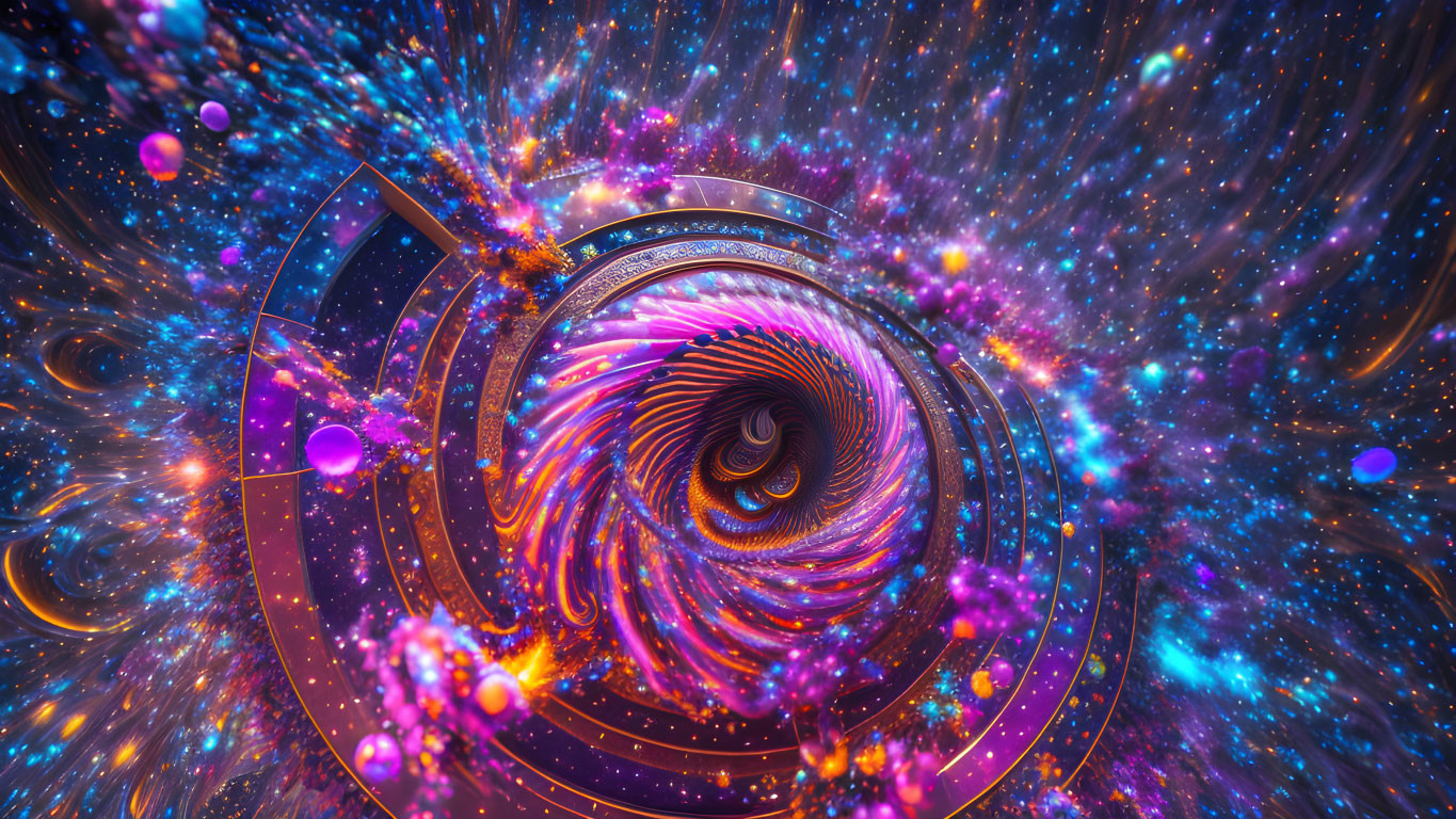 Colorful Psychedelic Tunnel Art with Swirling Patterns