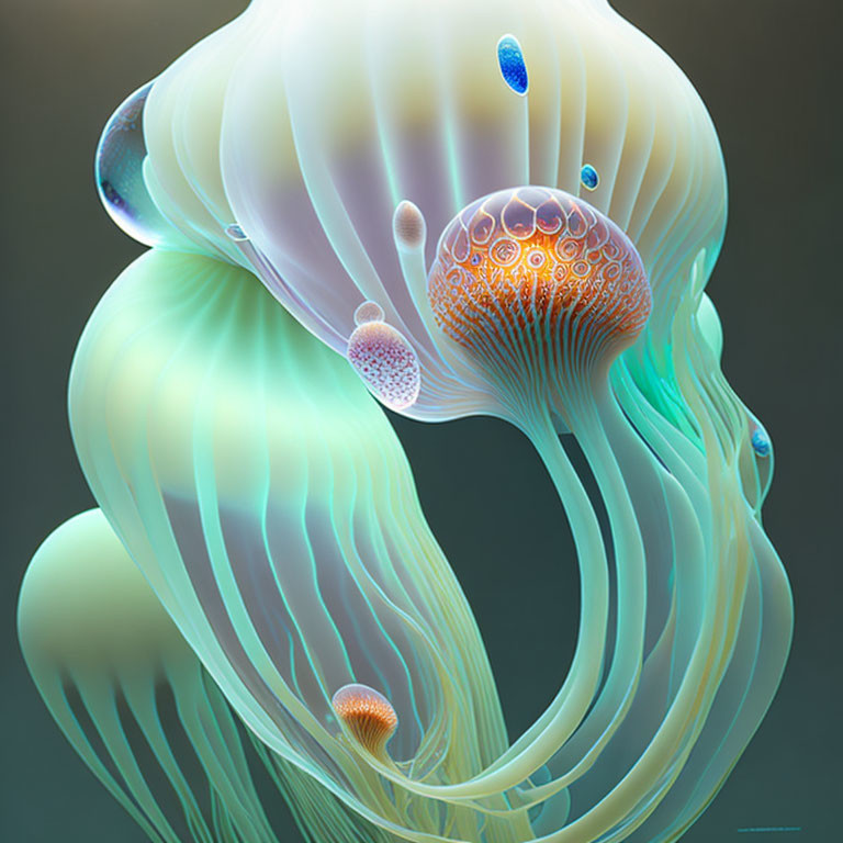 Stylized jellyfish digital art with intricate patterns and flowing tentacles