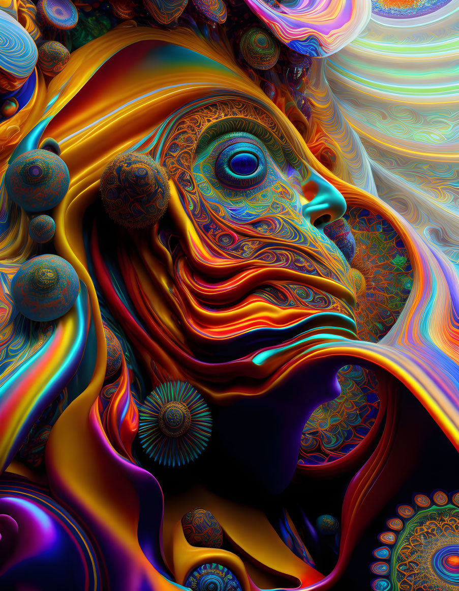 Colorful Abstract Human Face Digital Artwork with Swirling Patterns