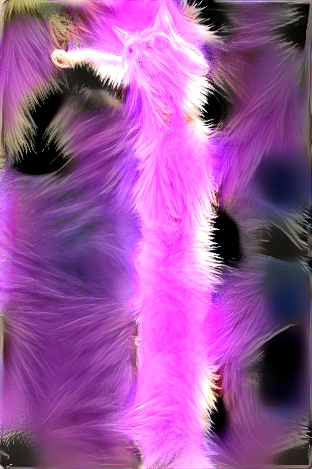 tall cat with arms stretched out, pink fur