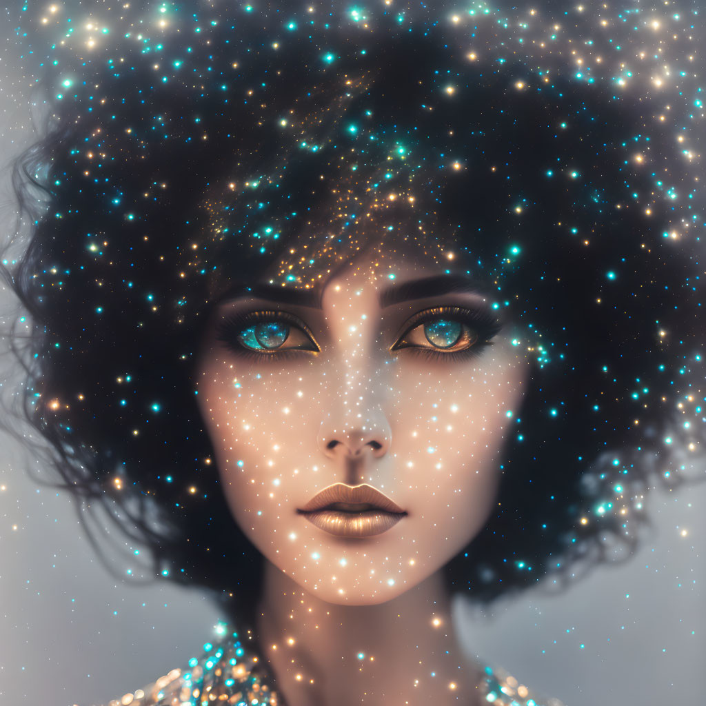 Woman with Galaxy-Inspired Hairstyle and Cosmic Aura