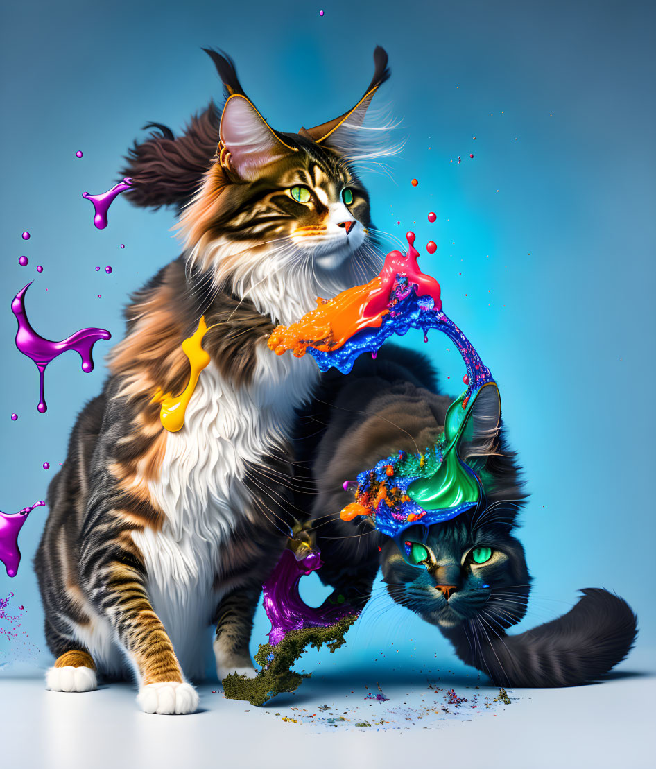 Colorful Digital Art: Two Cats with Exaggerated Features