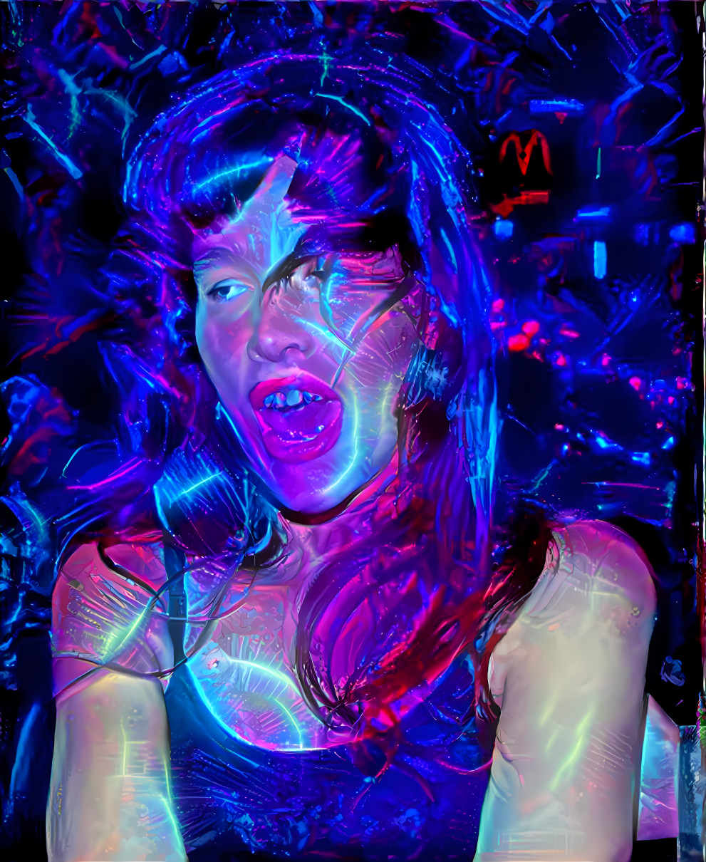 paz de la huerta, tongue, psychadelic blue, purple