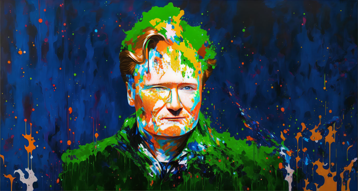 Colorful Abstract Portrait of a Man with Paint Splashes