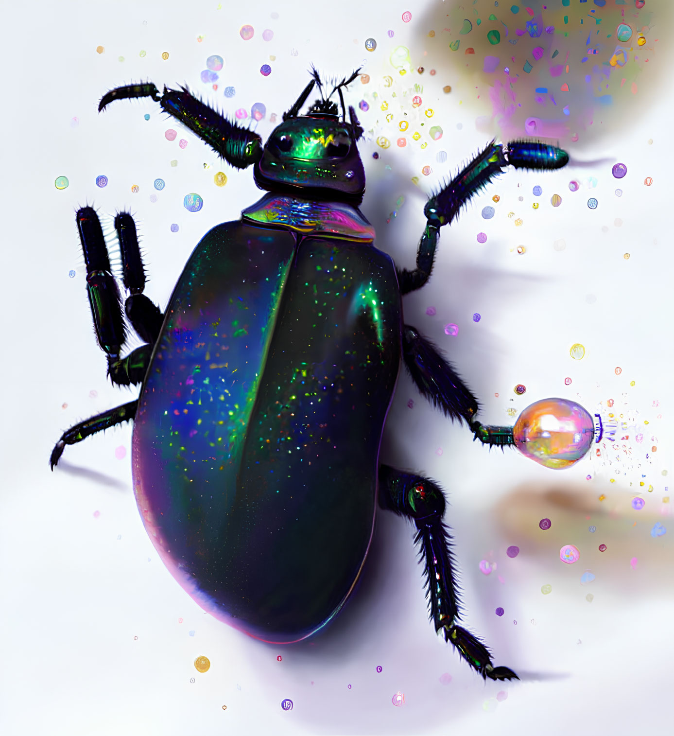 Iridescent Beetle with Glistening Hues on Light Background