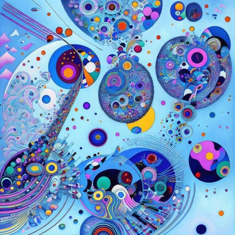 Colorful Psychedelic Artwork with Circles, Swirls, and Abstract Patterns