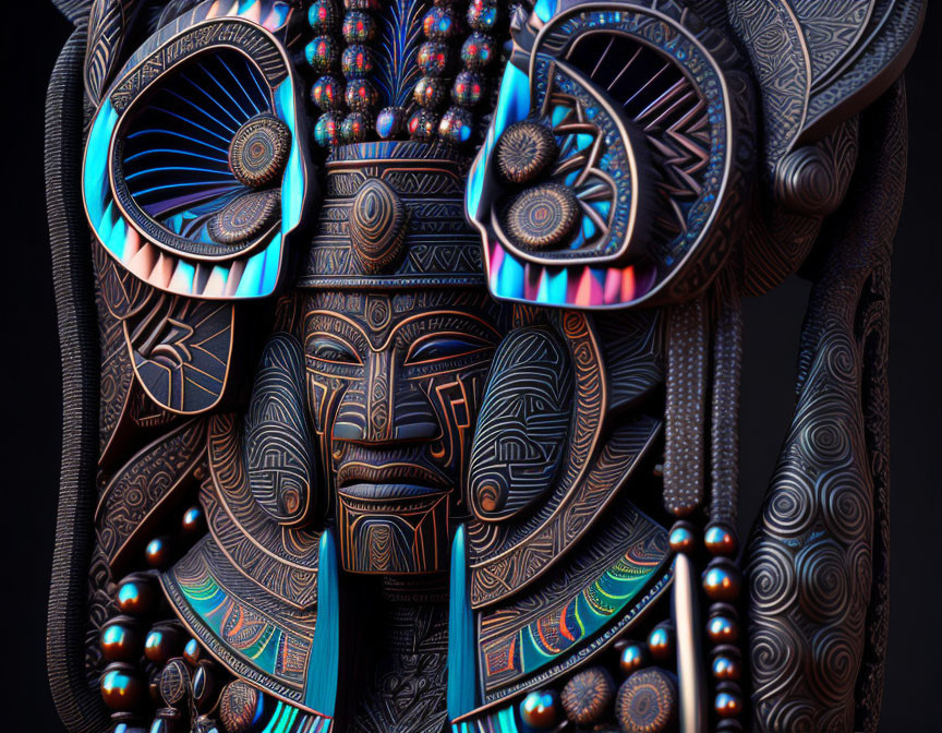 Intricate Tribal Mask with Vibrant Blue Eyes and Beads