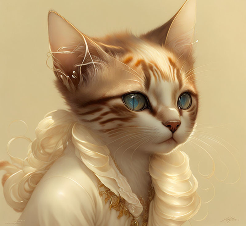 Stylized cat illustration with blue eyes and ruffled collar