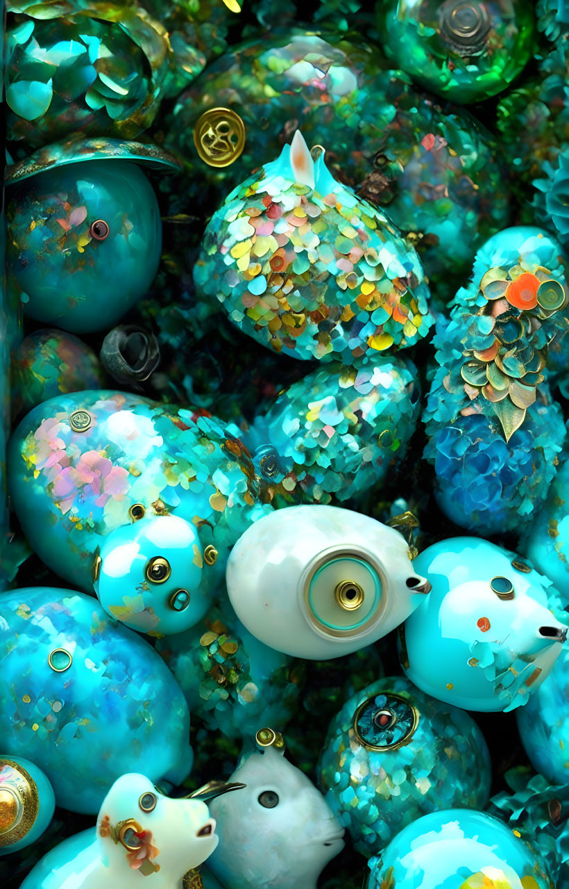 Michael deMeng, Assemblage art turquoise objects