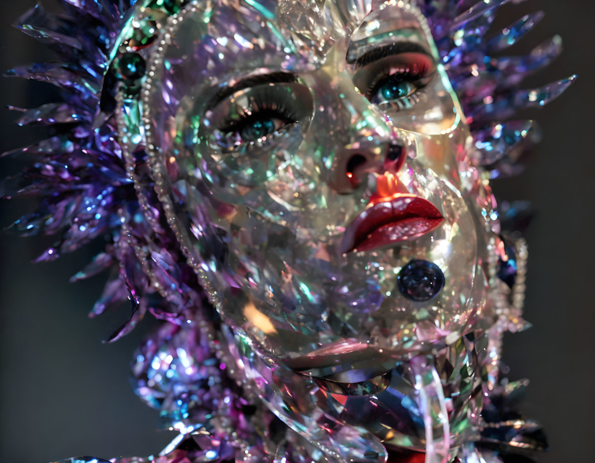 Sparkly Crystal-Embellished Mask with Vivid Colors and Metallic Sheen