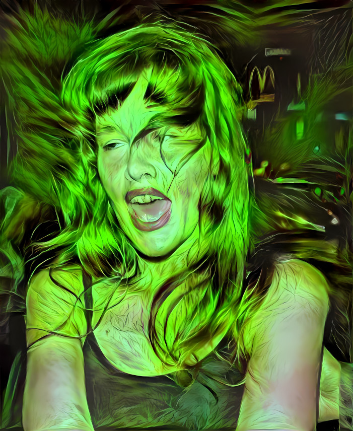 paz de la huerta, tongue, psychadelic, green