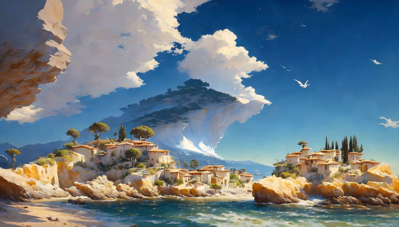 Scenic Mediterranean coastal village on cliffs