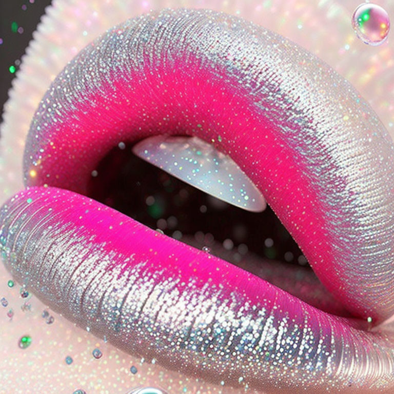 Pink and Silver Glitter Gradient Lips with Glossy Finish