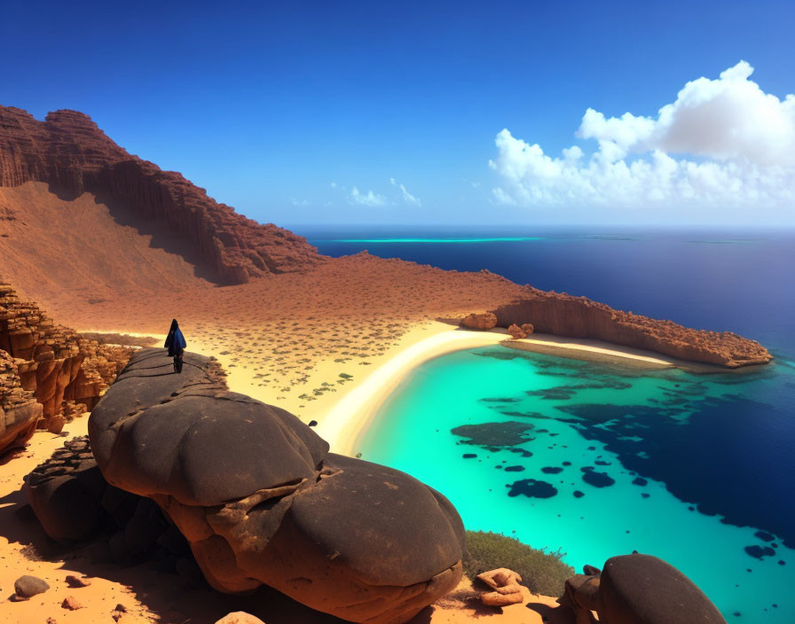 Scenic coastal landscape with turquoise lagoon and sandy beach