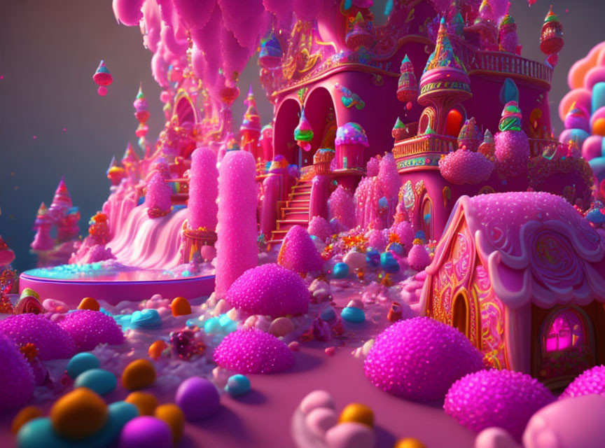 Fantastical Candy Landscape with Pink and Purple Hues