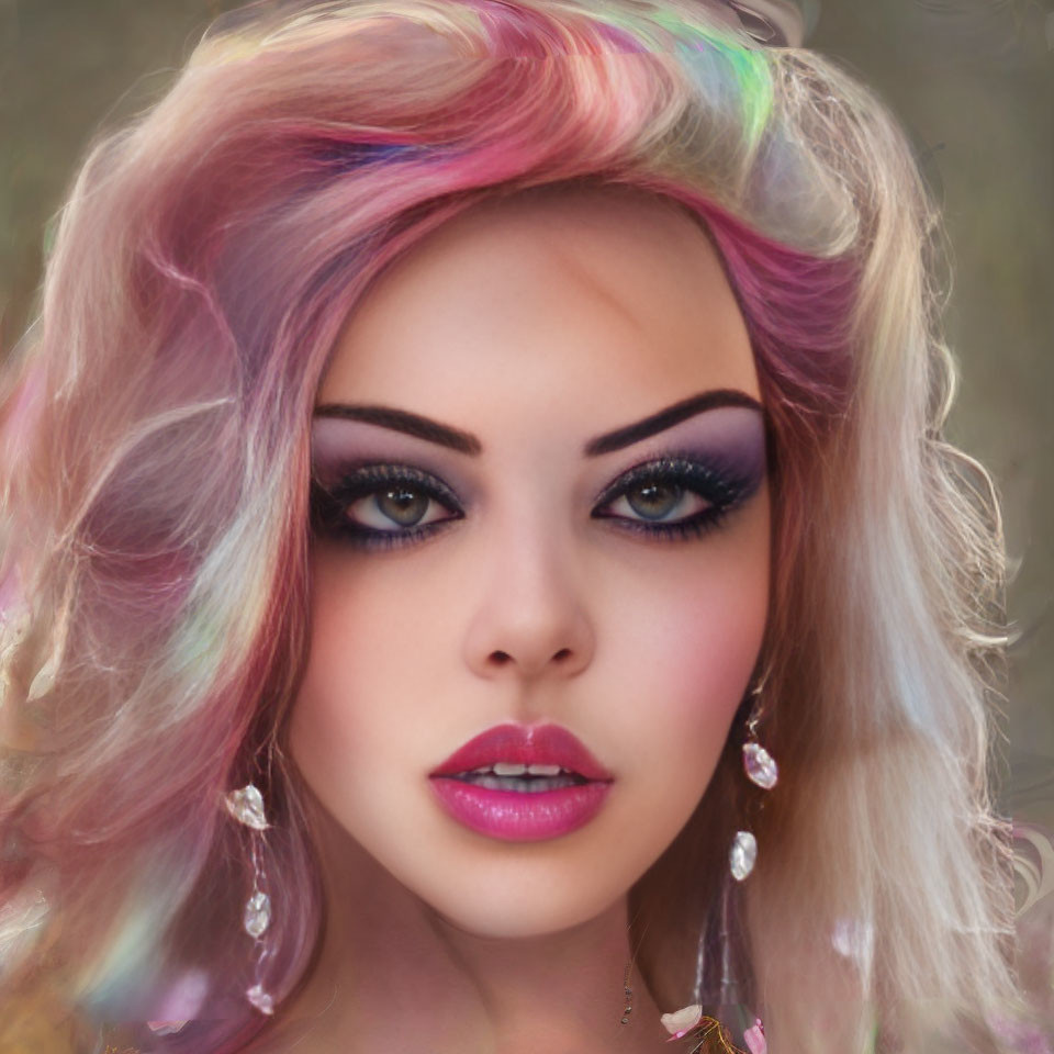 Colorful Hair, Dramatic Makeup, Sparkling Earrings