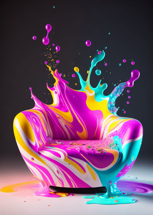 Colorful Neon Paint Splatter on Gray Background