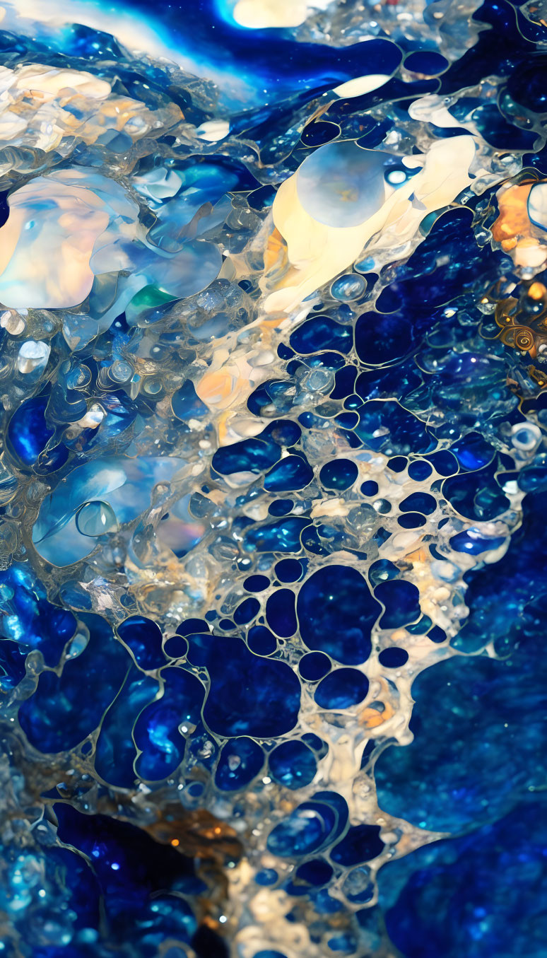 Abstract Blue Bubble Texture with White and Amber Hints