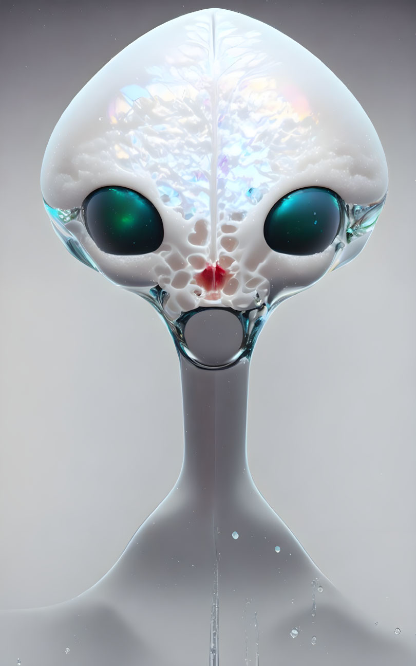 Translucent alien with brain and black eyes in stylized art