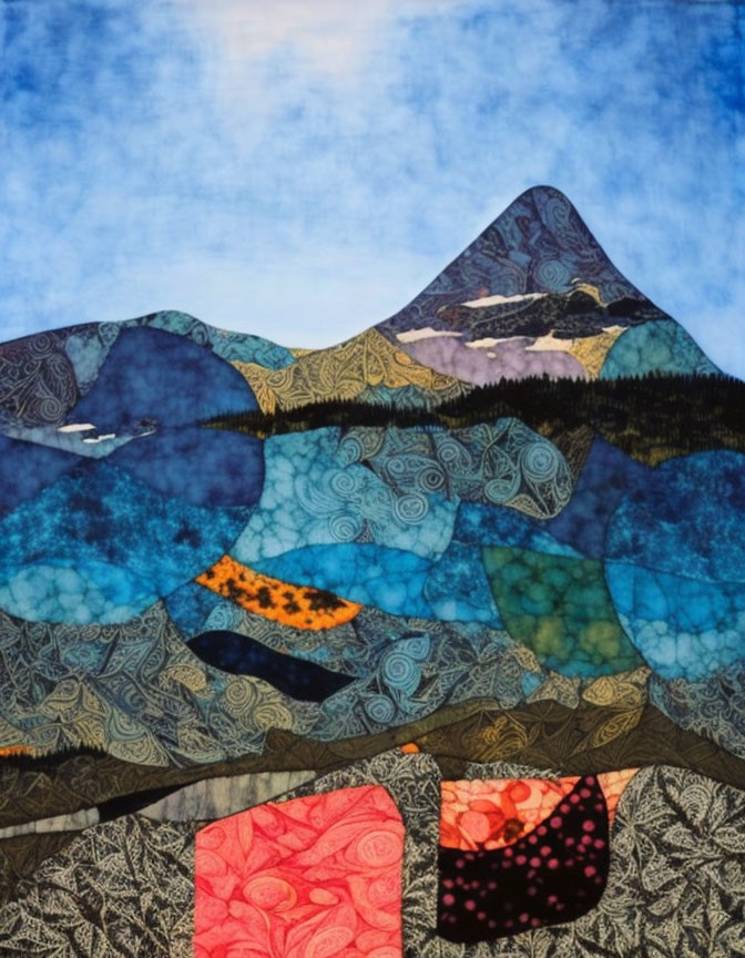 Abstract Mountain Landscape Quilt with Colorful Textures