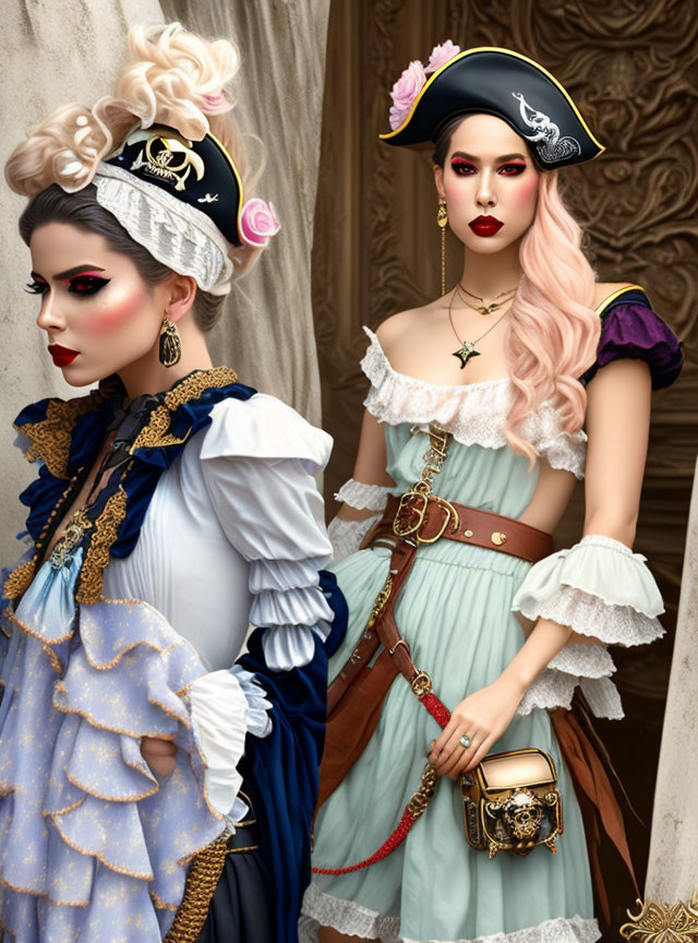 Elaborate Pirate-Themed Women in Fantasy Costumes