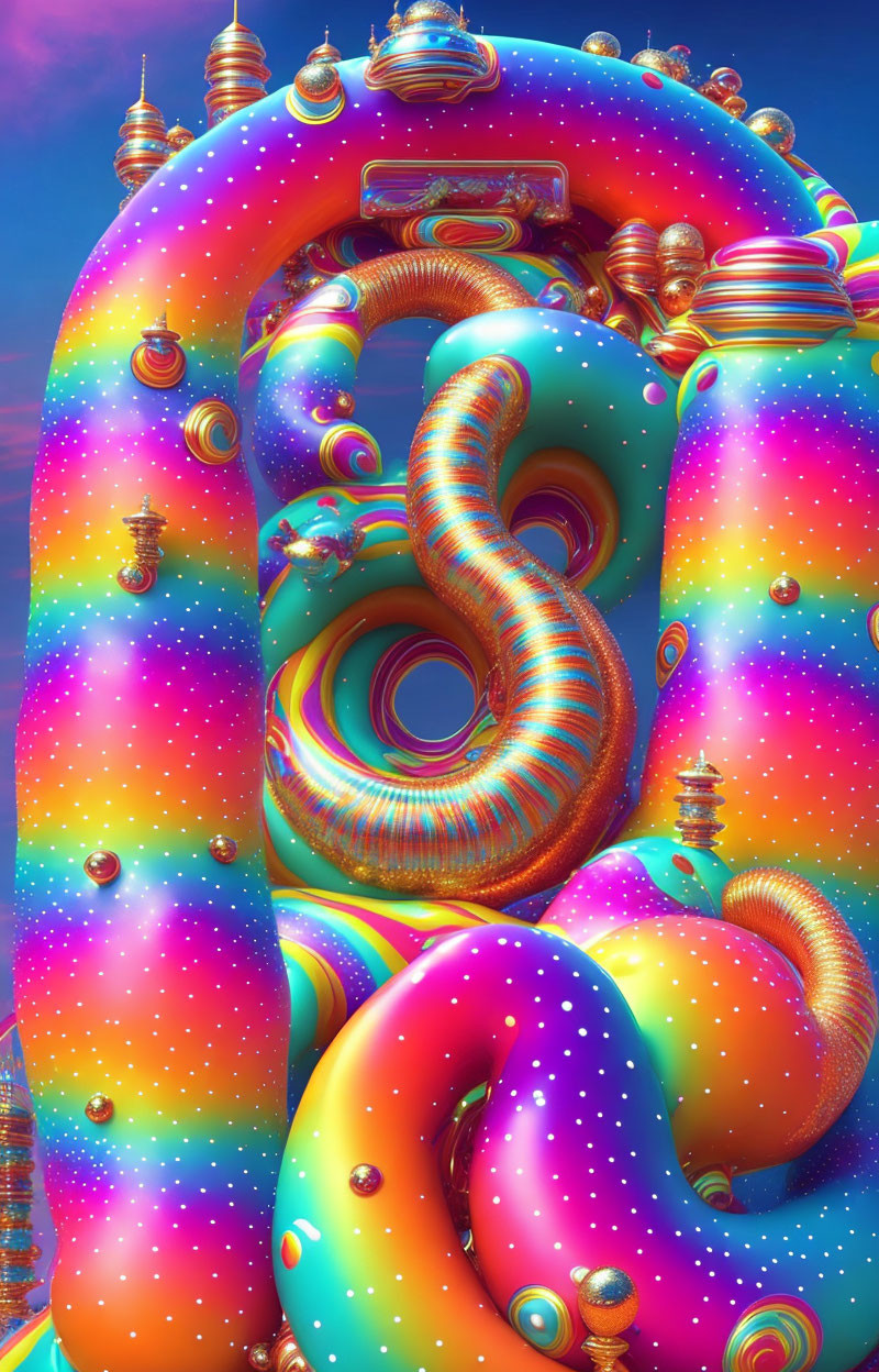 Colorful Swirly Structure with Glossy Surface and Embedded Spheres